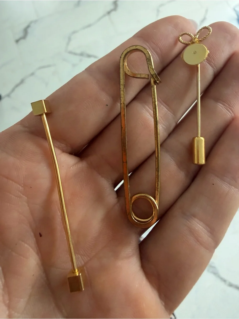 Gold Safety Pin and Stick Brooch Set - Women Jewelry